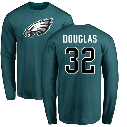 Men Philadelphia Eagles #32 Rasul Douglas Green Name and Number Logo Long Sleeve NFL T Shirt